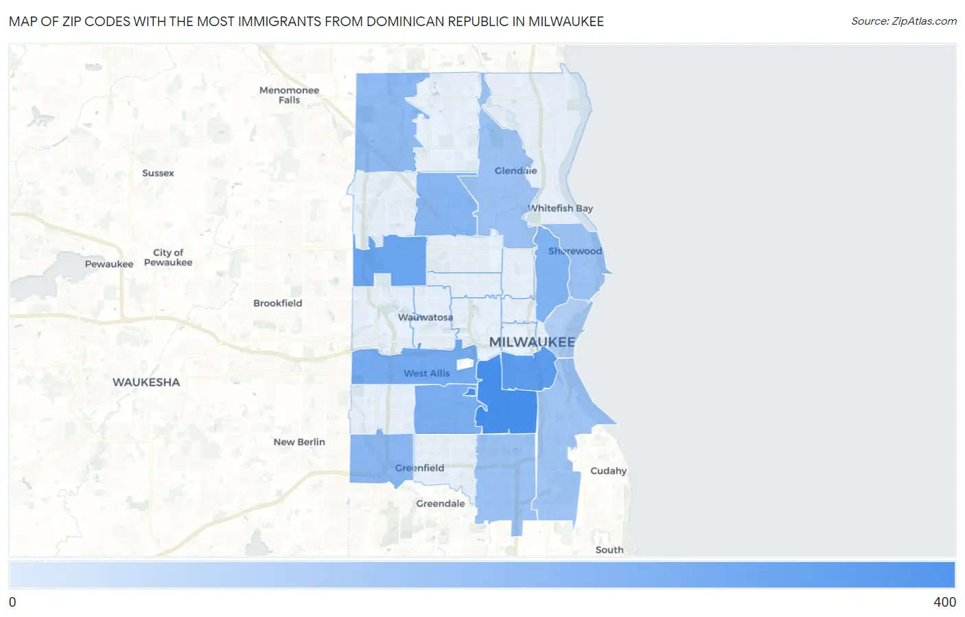 Zip Codes with the Most Immigrants from Dominican Republic in Milwaukee Map