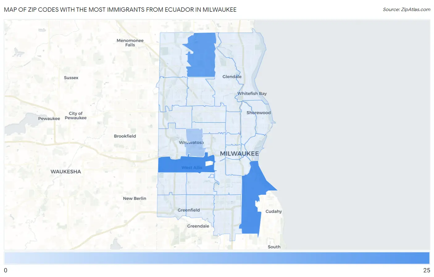 Zip Codes with the Most Immigrants from Ecuador in Milwaukee Map