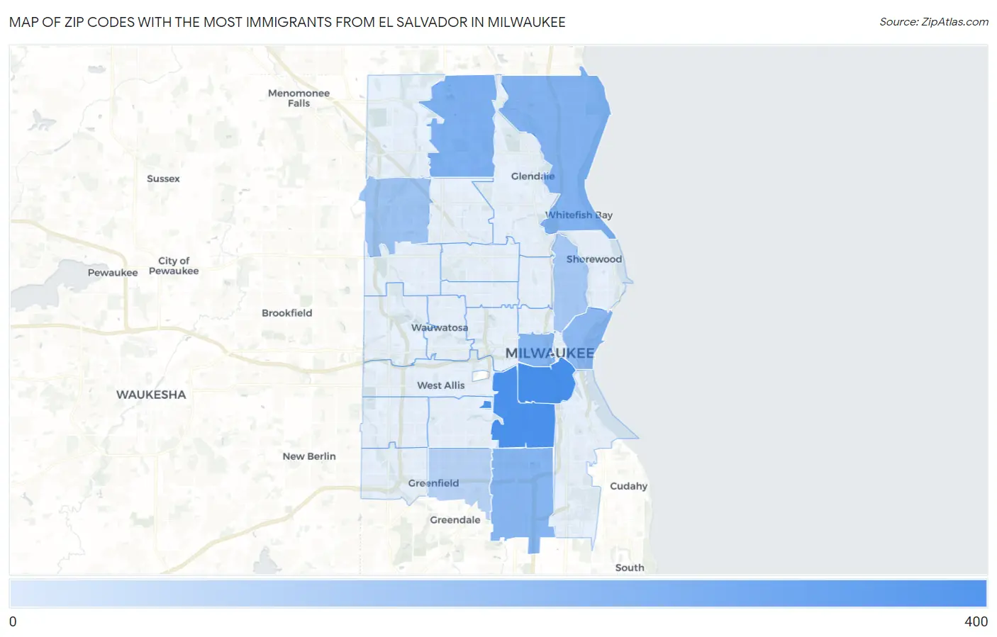 Zip Codes with the Most Immigrants from El Salvador in Milwaukee Map