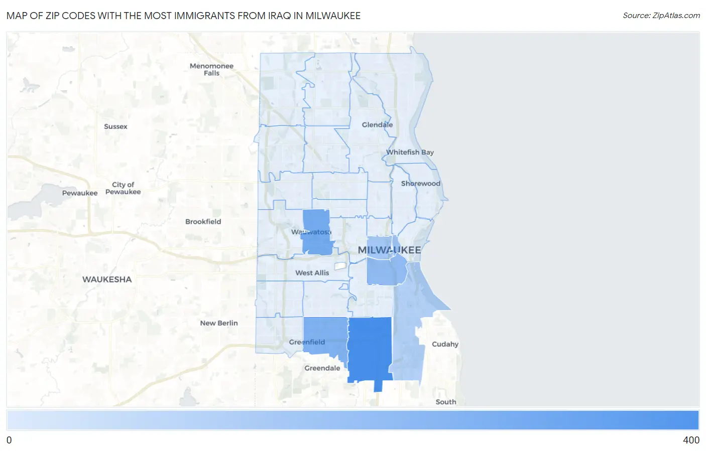 Zip Codes with the Most Immigrants from Iraq in Milwaukee Map