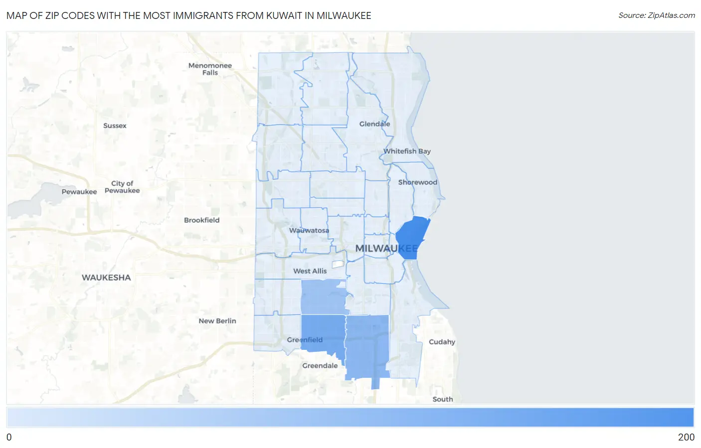 Zip Codes with the Most Immigrants from Kuwait in Milwaukee Map