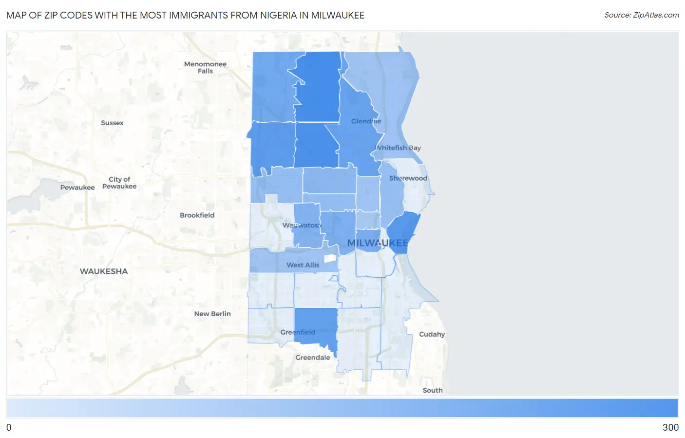 Zip Codes with the Most Immigrants from Nigeria in Milwaukee Map