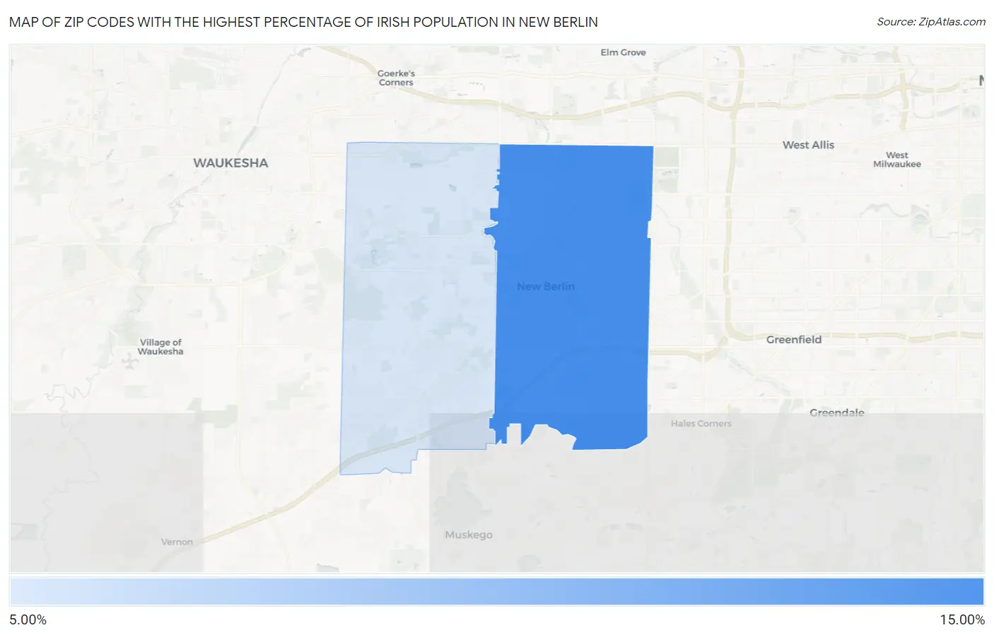 Zip Codes with the Highest Percentage of Irish Population in New Berlin Map