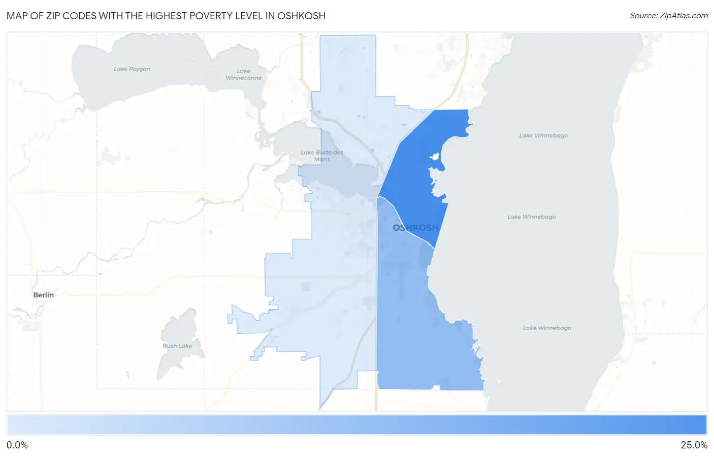 Zip Codes with the Highest Poverty Level in Oshkosh Map