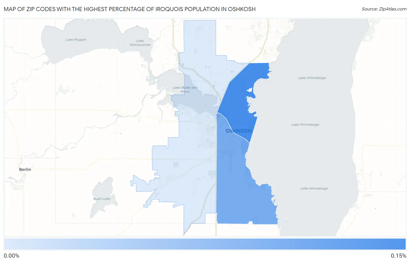 Zip Codes with the Highest Percentage of Iroquois Population in Oshkosh Map