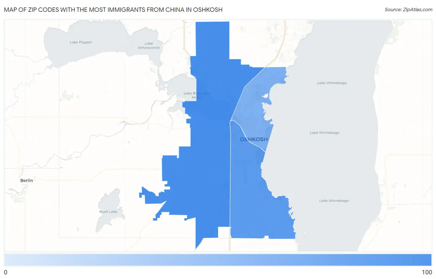Zip Codes with the Most Immigrants from China in Oshkosh Map