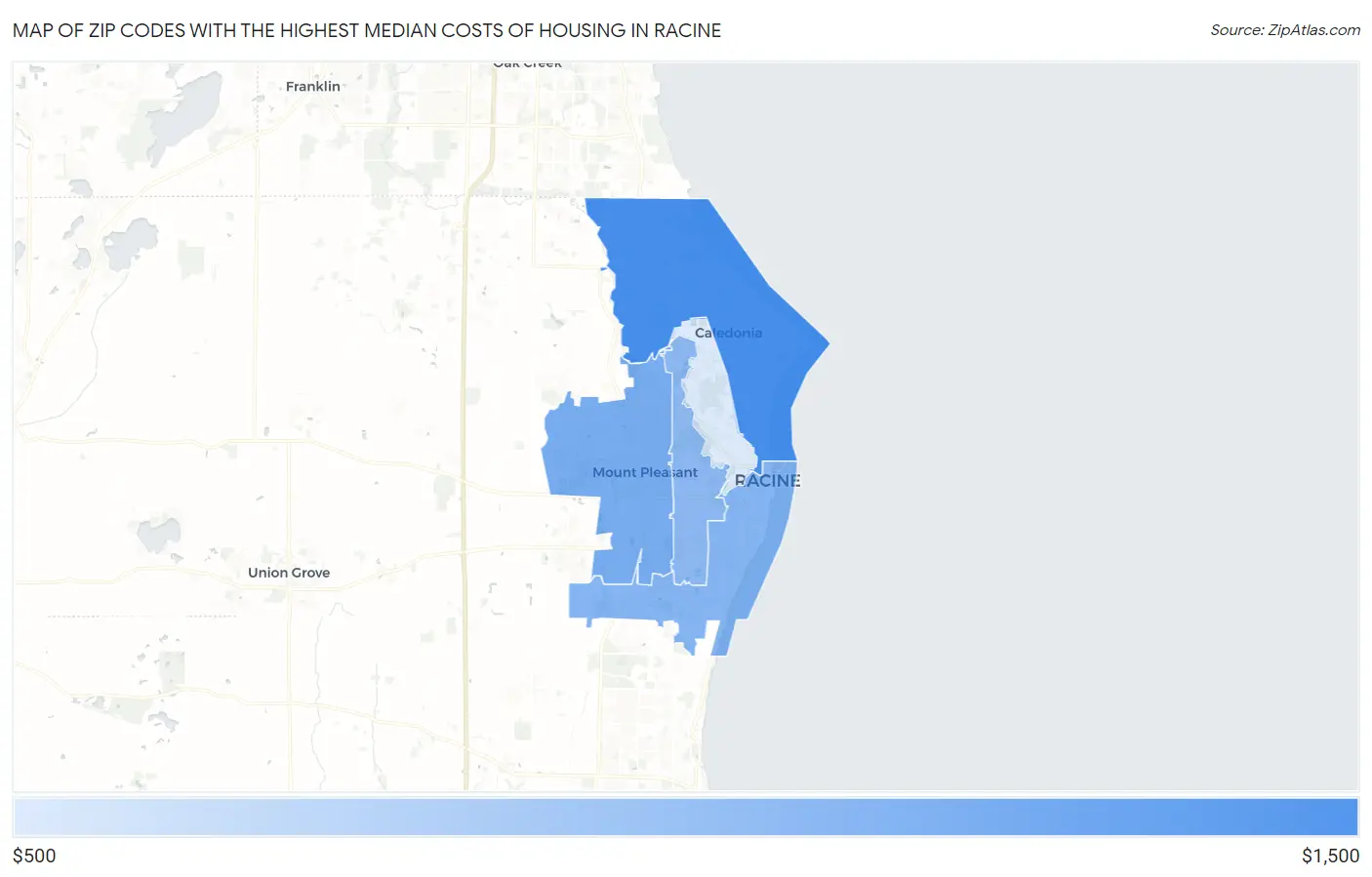 Zip Codes with the Highest Median Costs of Housing in Racine Map