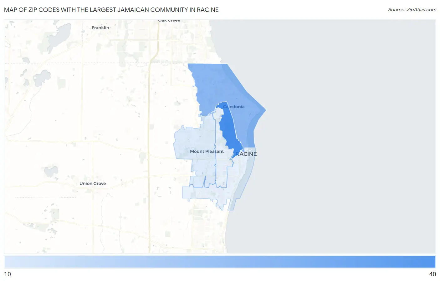 Zip Codes with the Largest Jamaican Community in Racine Map