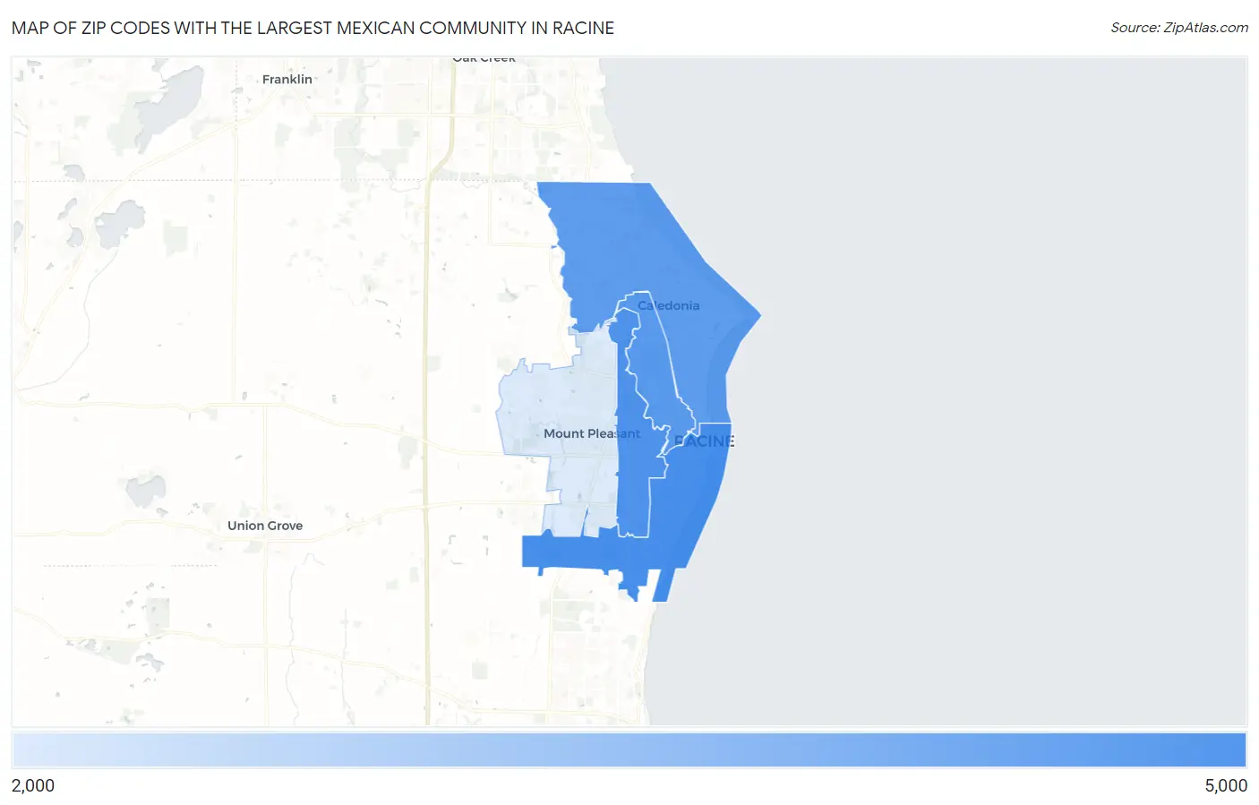 Zip Codes with the Largest Mexican Community in Racine Map