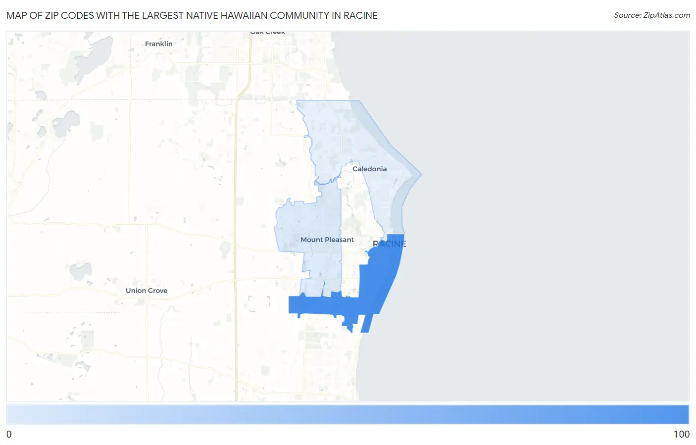 Zip Codes with the Largest Native Hawaiian Community in Racine Map