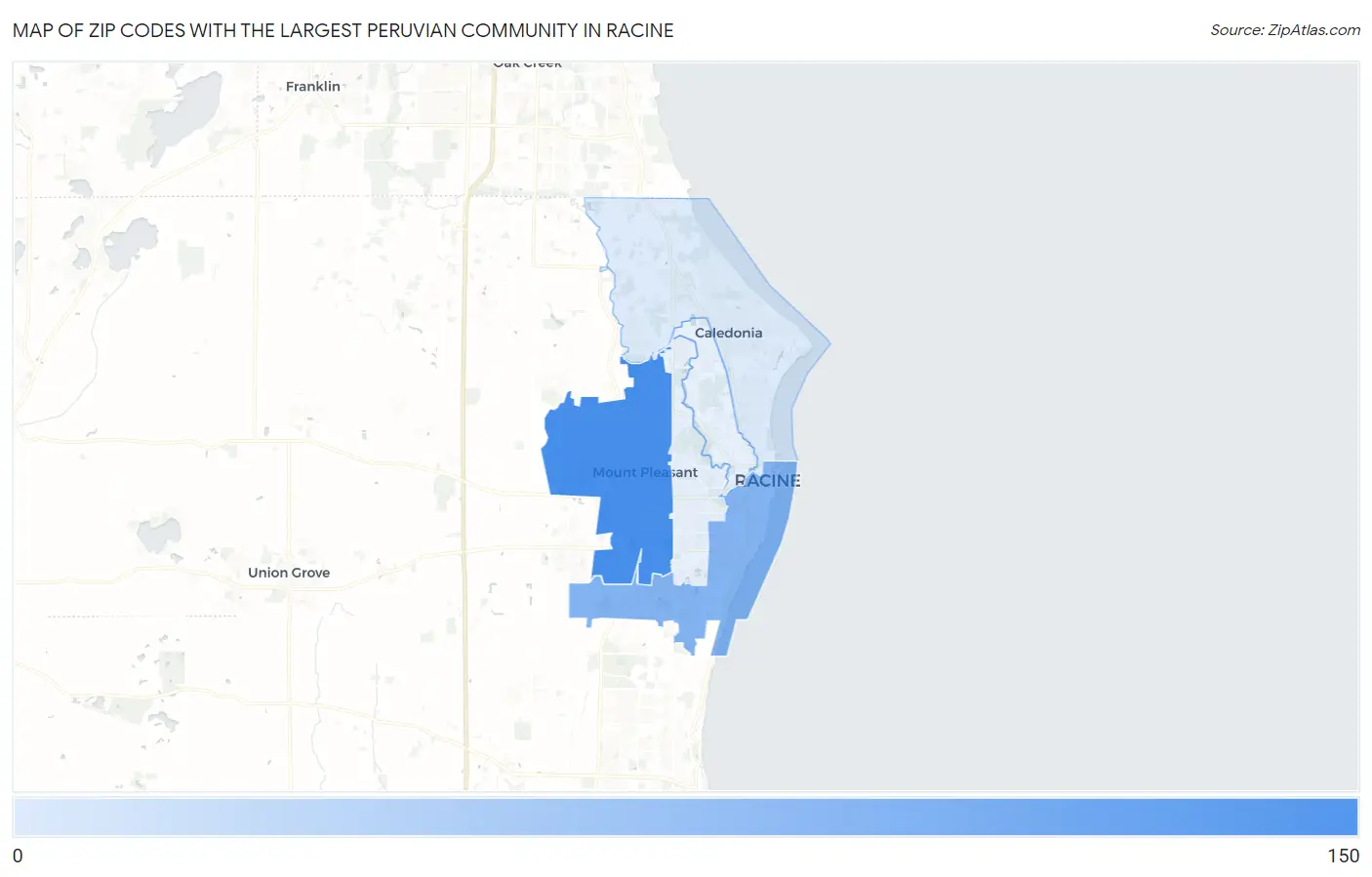 Zip Codes with the Largest Peruvian Community in Racine Map
