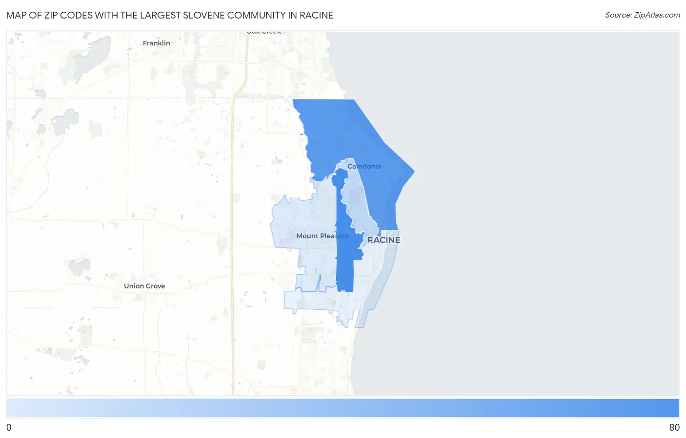Zip Codes with the Largest Slovene Community in Racine Map