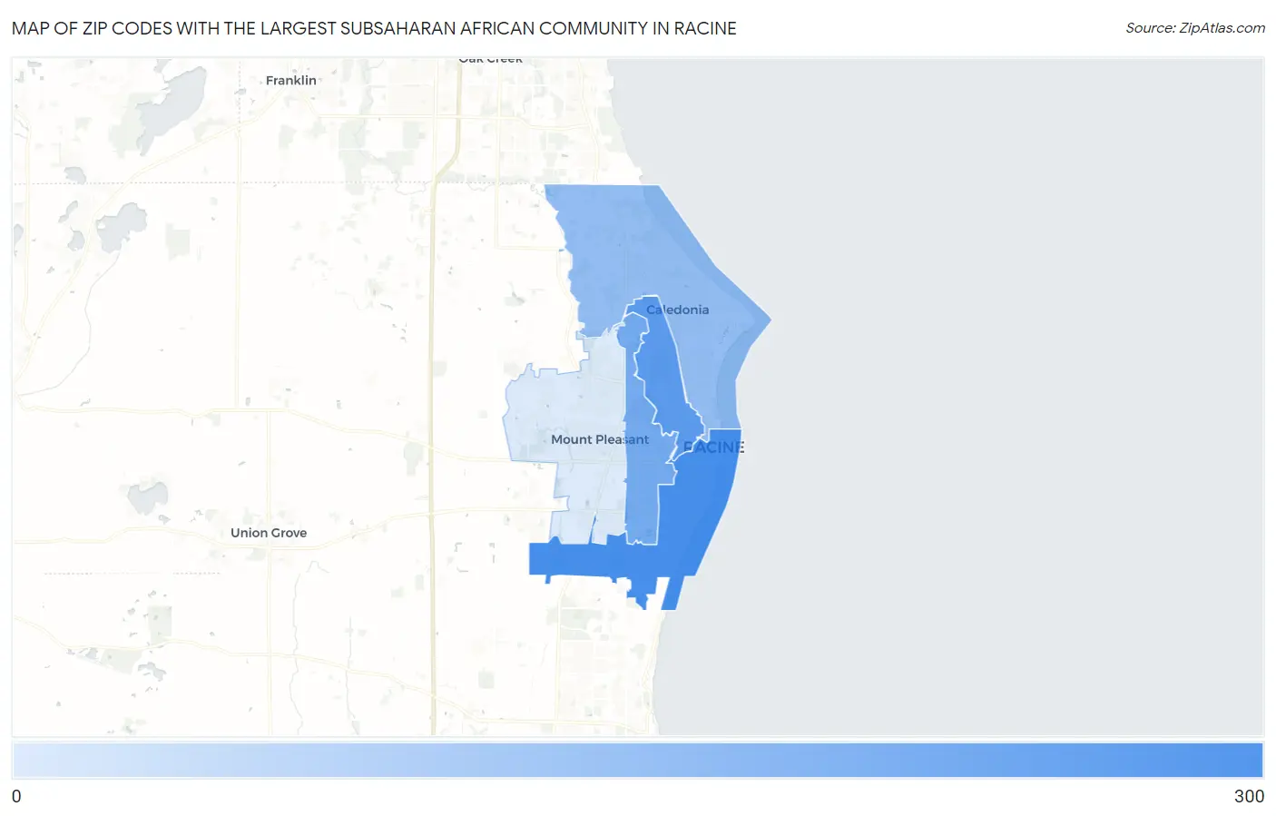 Zip Codes with the Largest Subsaharan African Community in Racine Map