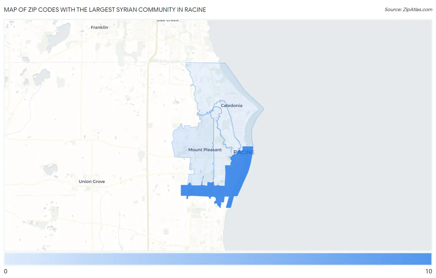 Zip Codes with the Largest Syrian Community in Racine Map