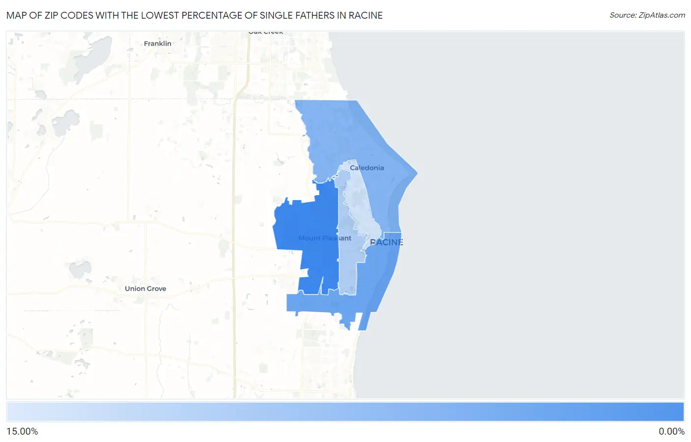 Zip Codes with the Lowest Percentage of Single Fathers in Racine Map