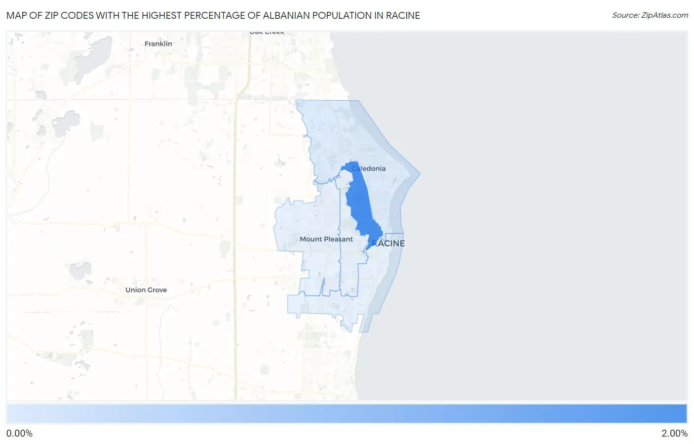 Zip Codes with the Highest Percentage of Albanian Population in Racine Map