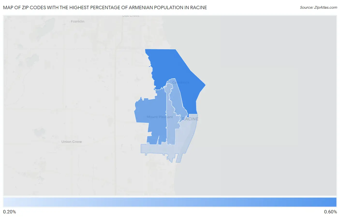 Zip Codes with the Highest Percentage of Armenian Population in Racine Map