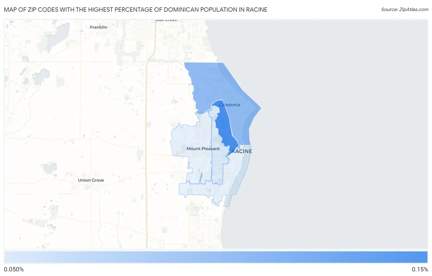 Zip Codes with the Highest Percentage of Dominican Population in Racine Map