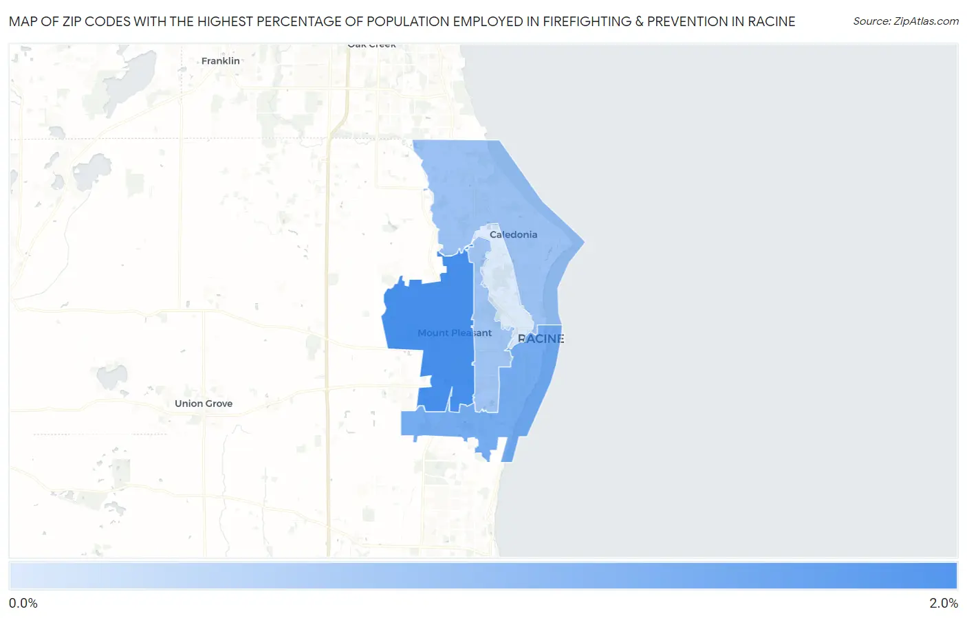 Zip Codes with the Highest Percentage of Population Employed in Firefighting & Prevention in Racine Map