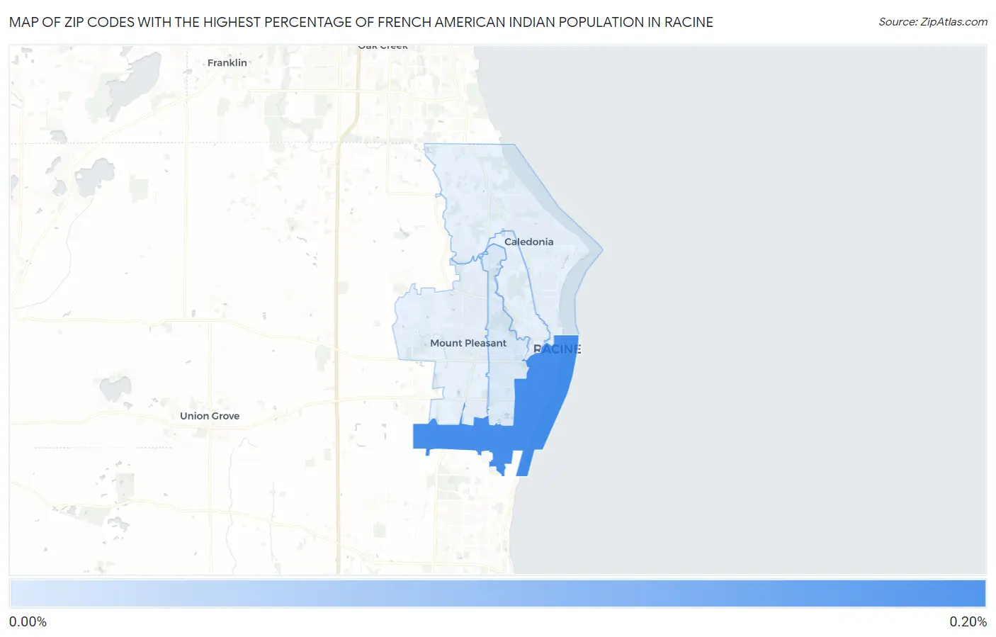 Zip Codes with the Highest Percentage of French American Indian Population in Racine Map