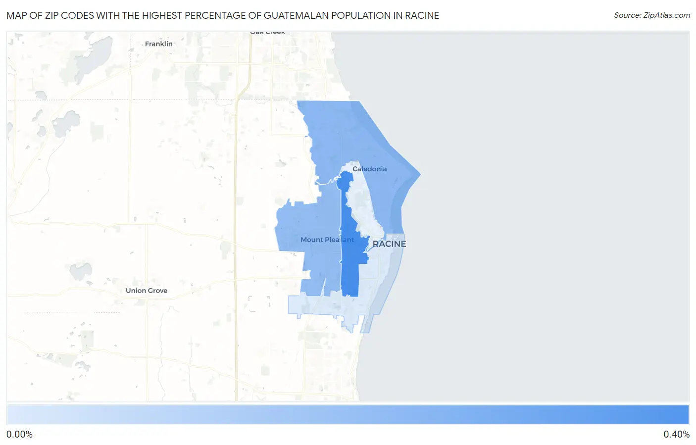 Zip Codes with the Highest Percentage of Guatemalan Population in Racine Map