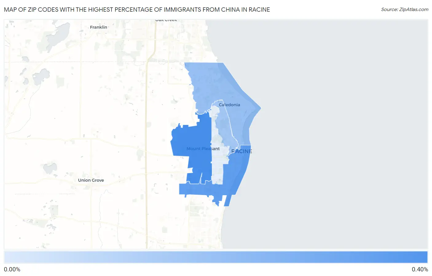 Zip Codes with the Highest Percentage of Immigrants from China in Racine Map