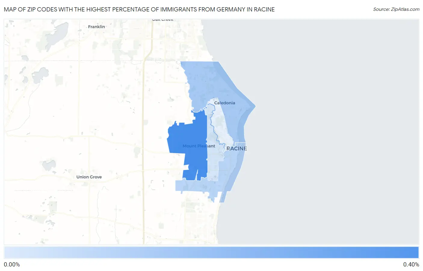 Zip Codes with the Highest Percentage of Immigrants from Germany in Racine Map