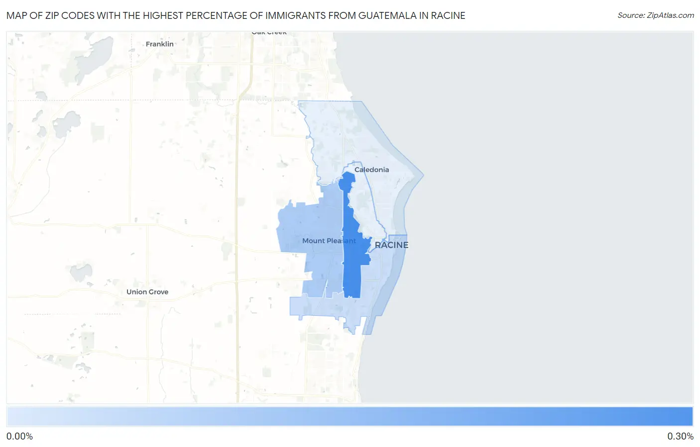 Zip Codes with the Highest Percentage of Immigrants from Guatemala in Racine Map