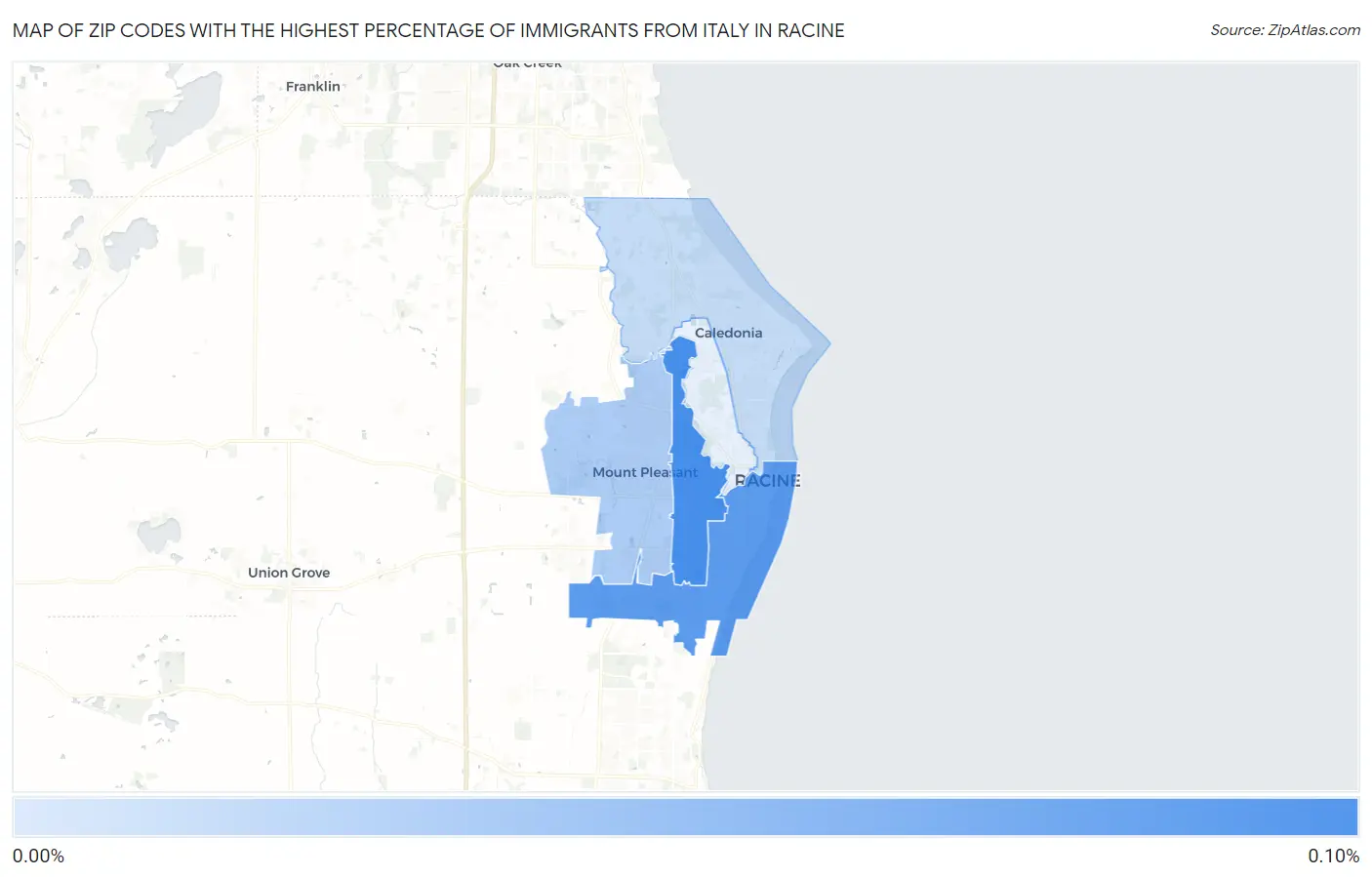 Zip Codes with the Highest Percentage of Immigrants from Italy in Racine Map