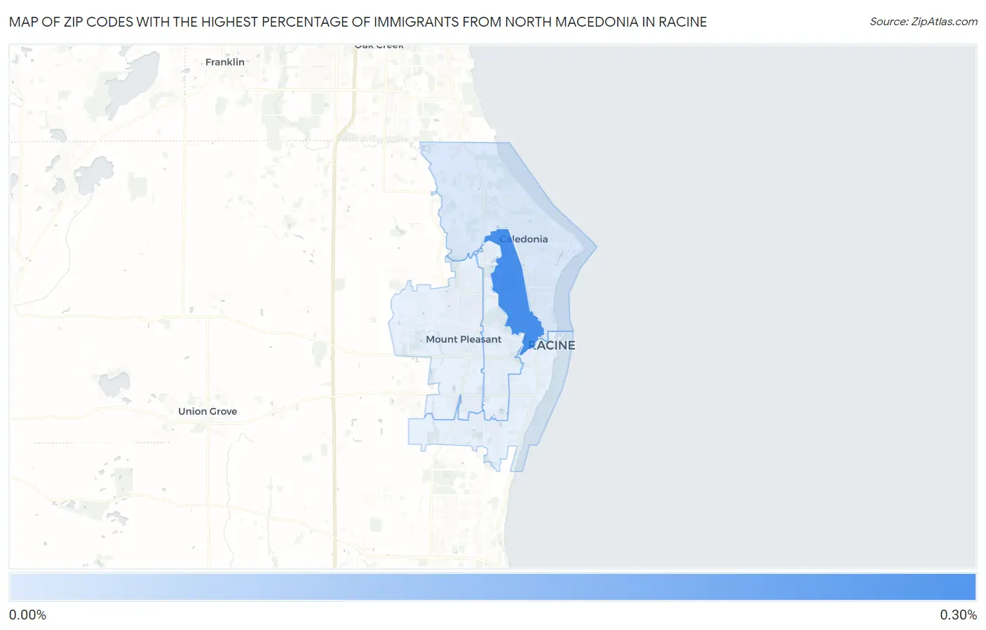 Zip Codes with the Highest Percentage of Immigrants from North Macedonia in Racine Map