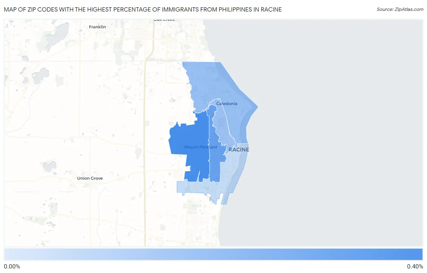Zip Codes with the Highest Percentage of Immigrants from Philippines in Racine Map