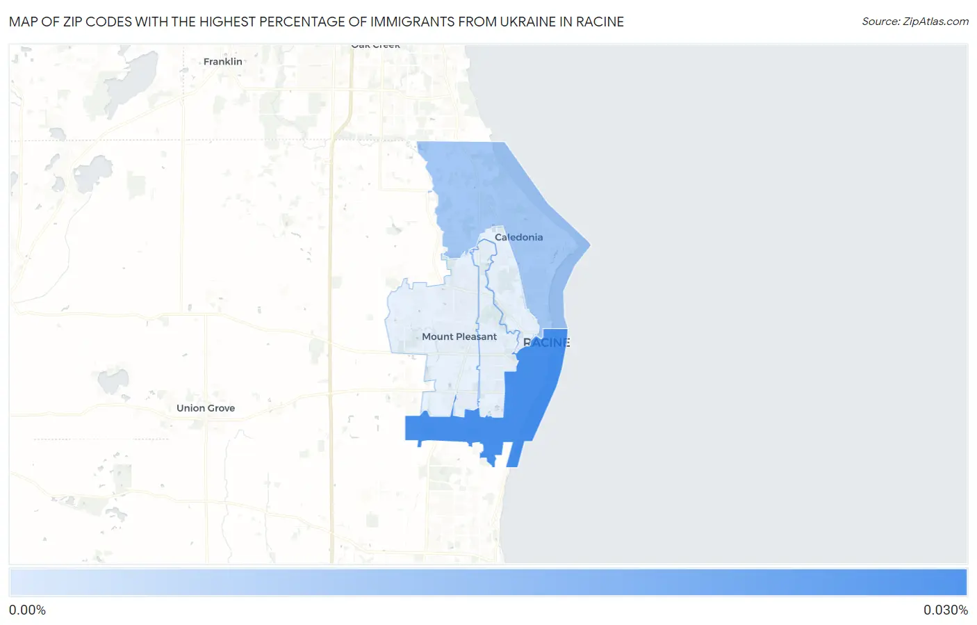 Zip Codes with the Highest Percentage of Immigrants from Ukraine in Racine Map