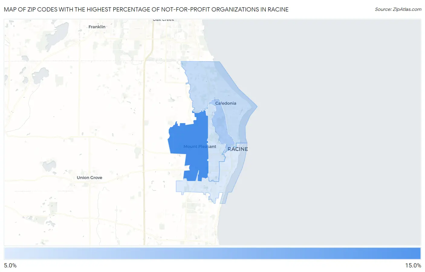 Zip Codes with the Highest Percentage of Not-for-profit Organizations in Racine Map