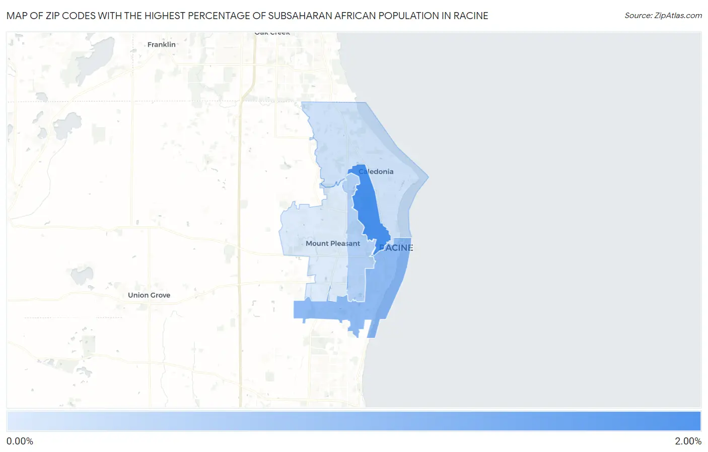 Zip Codes with the Highest Percentage of Subsaharan African Population in Racine Map