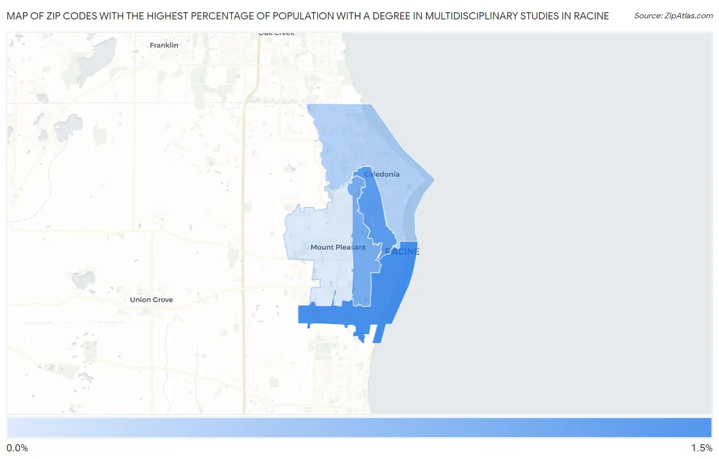 Zip Codes with the Highest Percentage of Population with a Degree in Multidisciplinary Studies in Racine Map