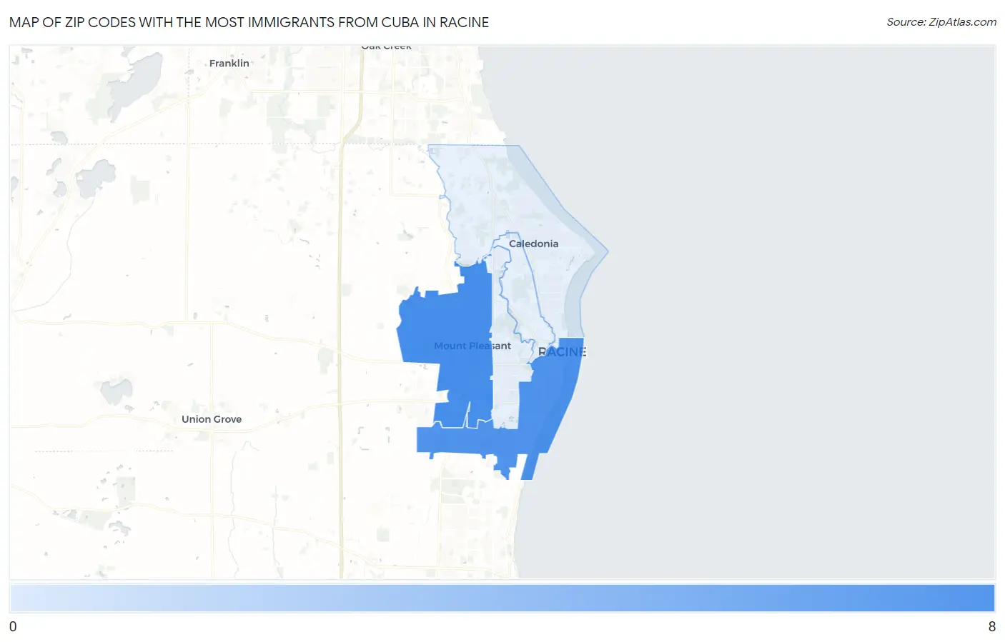Zip Codes with the Most Immigrants from Cuba in Racine Map