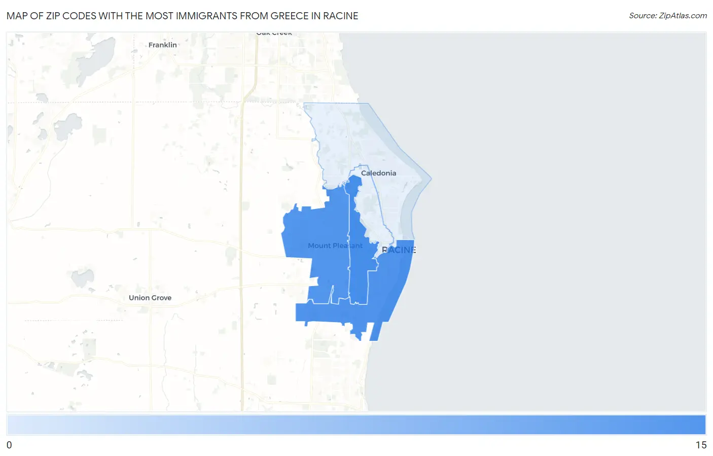 Zip Codes with the Most Immigrants from Greece in Racine Map