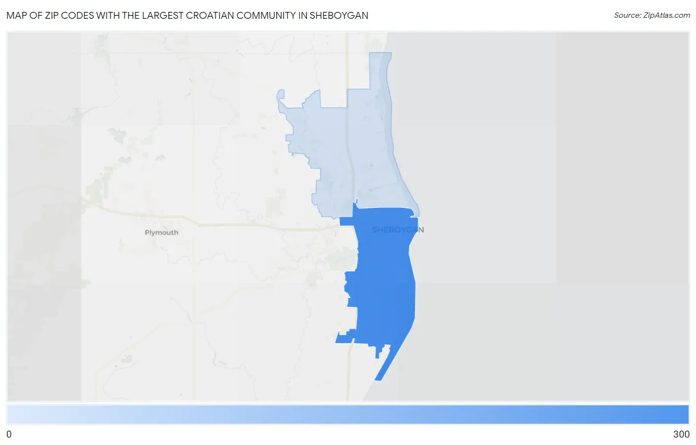 Zip Codes with the Largest Croatian Community in Sheboygan Map