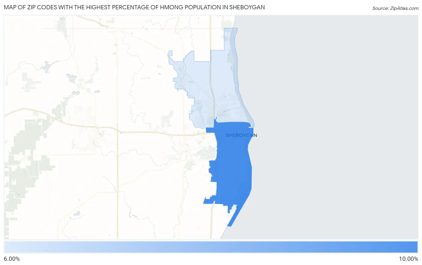 Zip Codes with the Highest Percentage of Hmong Population in Sheboygan Map