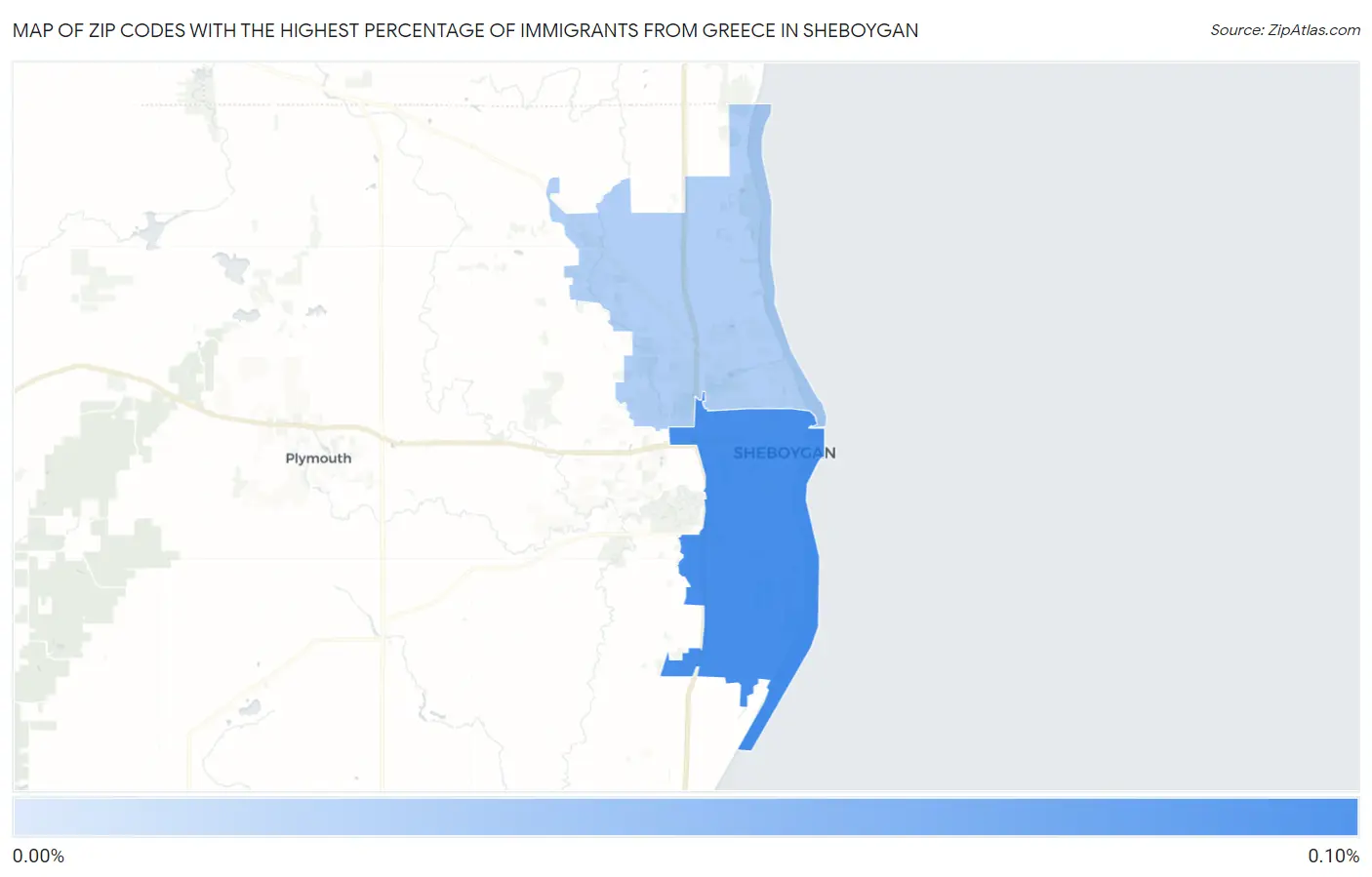Zip Codes with the Highest Percentage of Immigrants from Greece in Sheboygan Map