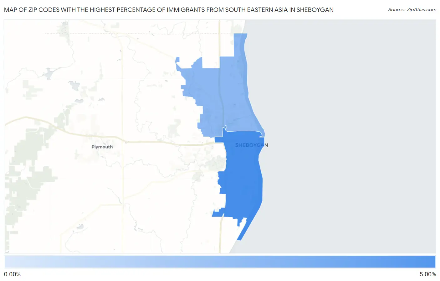 Zip Codes with the Highest Percentage of Immigrants from South Eastern Asia in Sheboygan Map