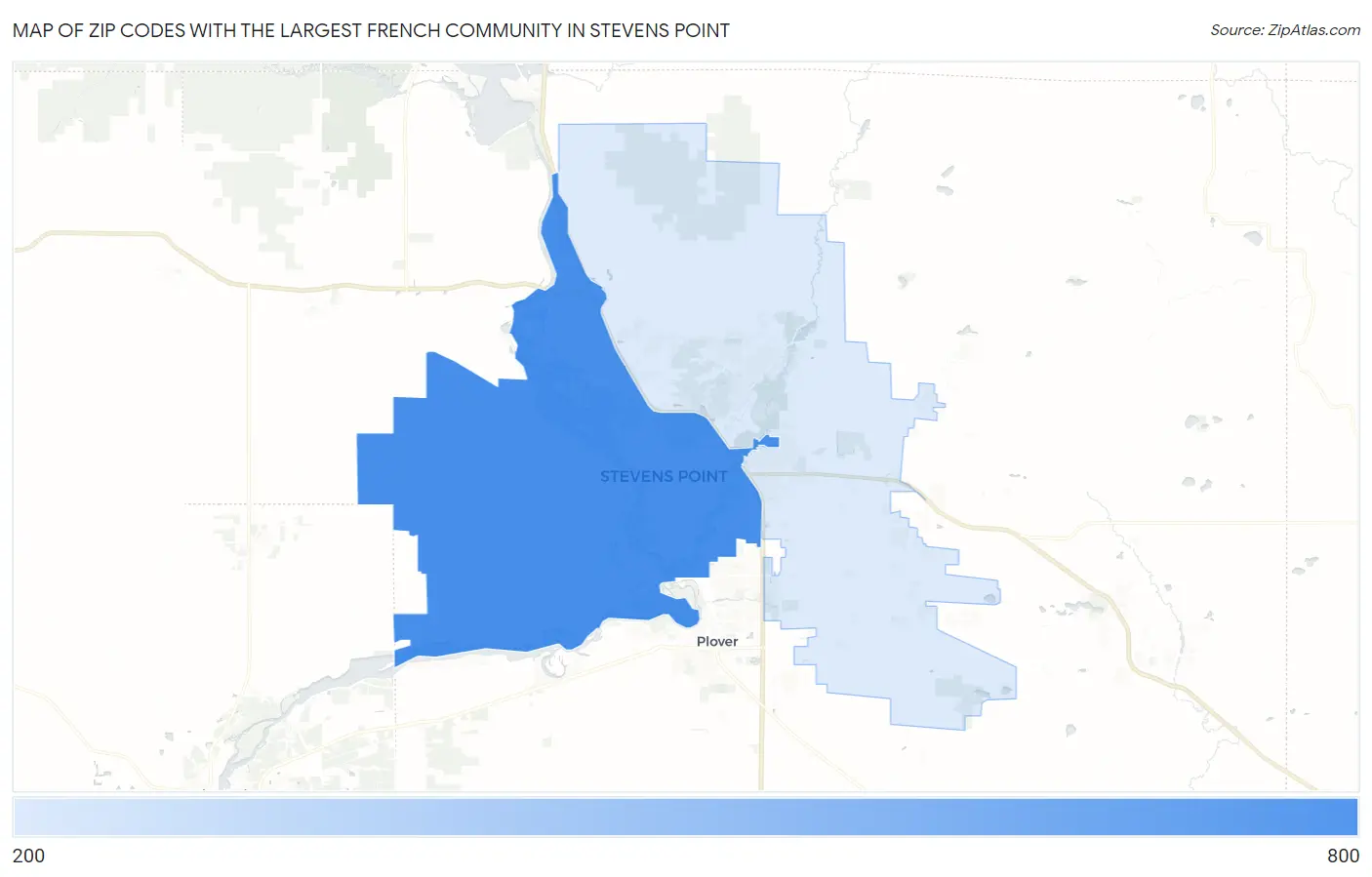 Zip Codes with the Largest French Community in Stevens Point Map