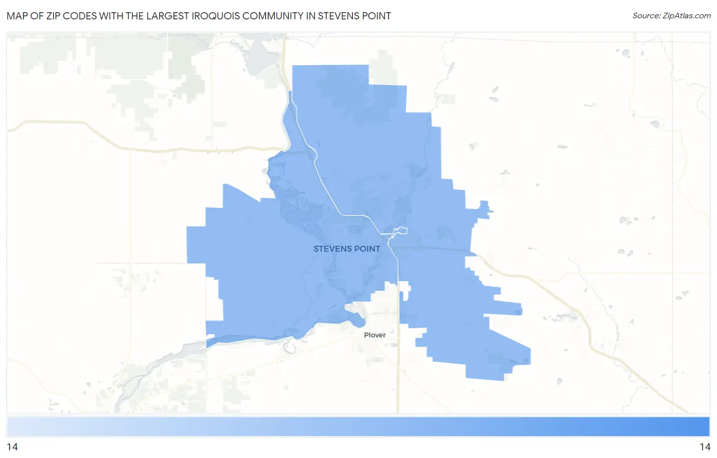 Zip Codes with the Largest Iroquois Community in Stevens Point Map