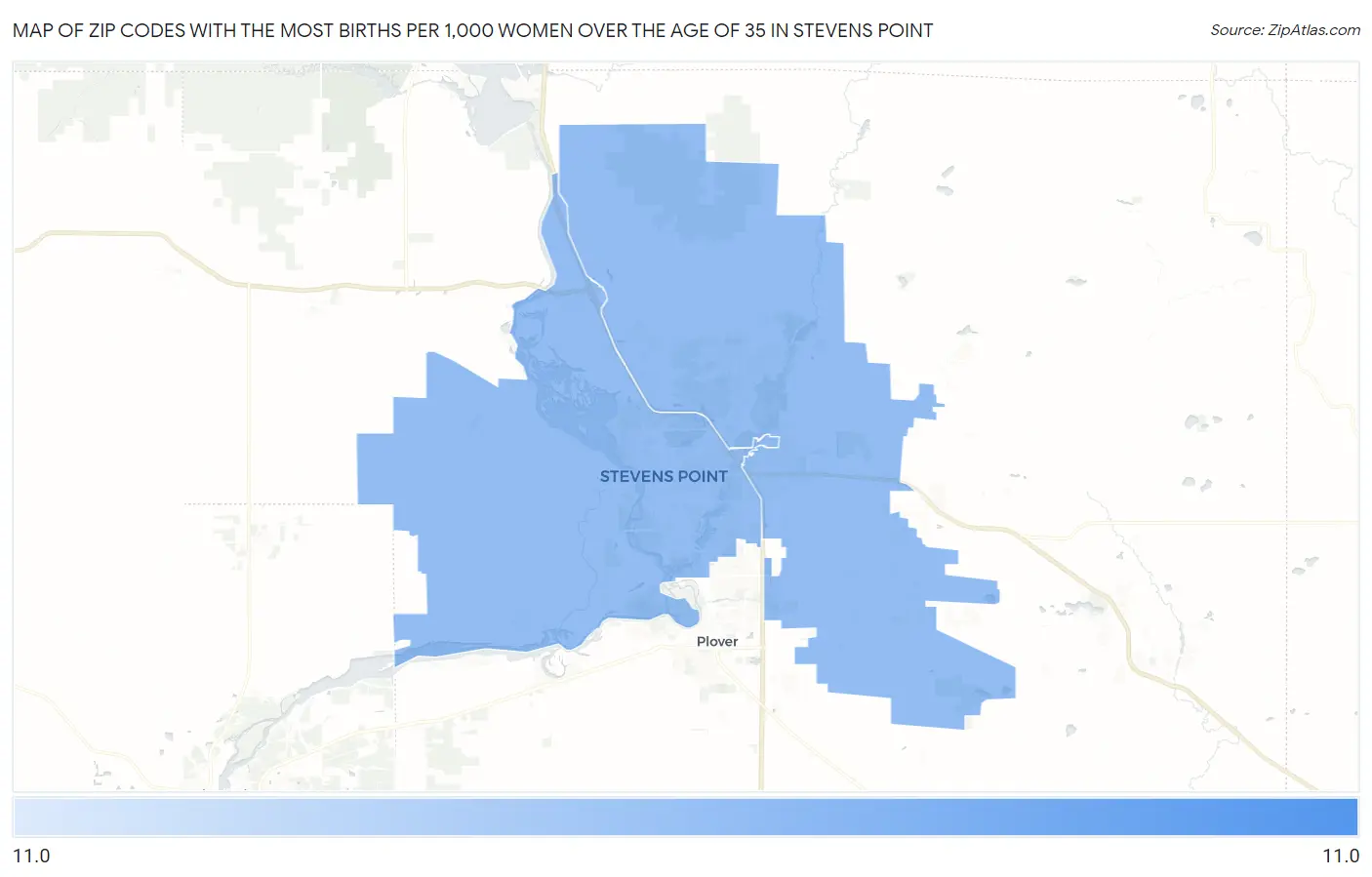 Zip Codes with the Most Births per 1,000 Women Over the Age of 35 in Stevens Point Map