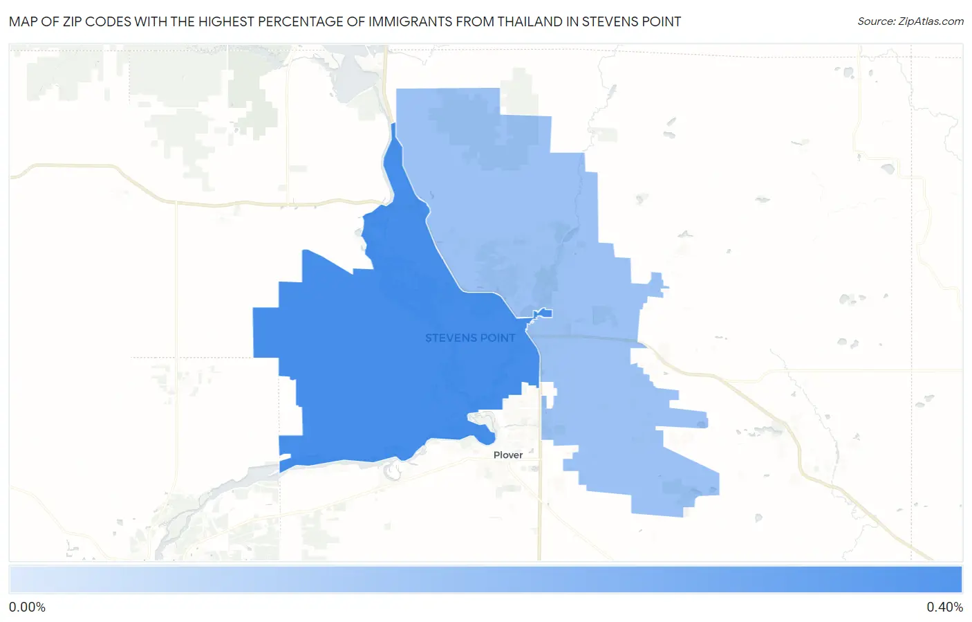 Zip Codes with the Highest Percentage of Immigrants from Thailand in Stevens Point Map