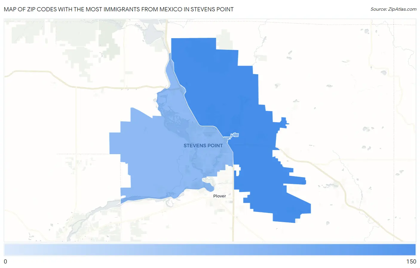 Zip Codes with the Most Immigrants from Mexico in Stevens Point Map