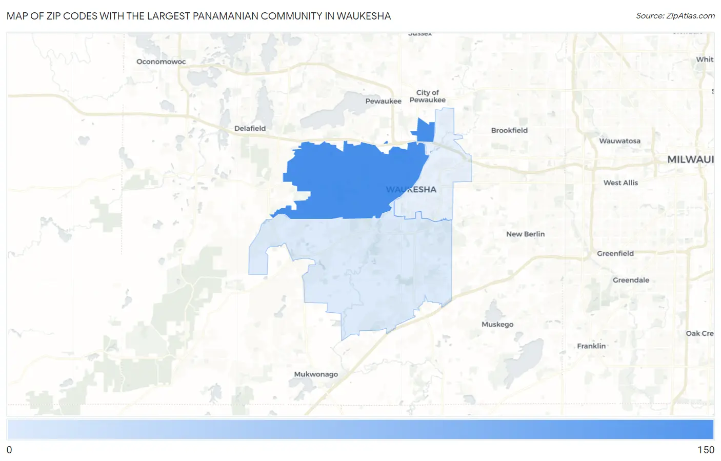 Zip Codes with the Largest Panamanian Community in Waukesha Map