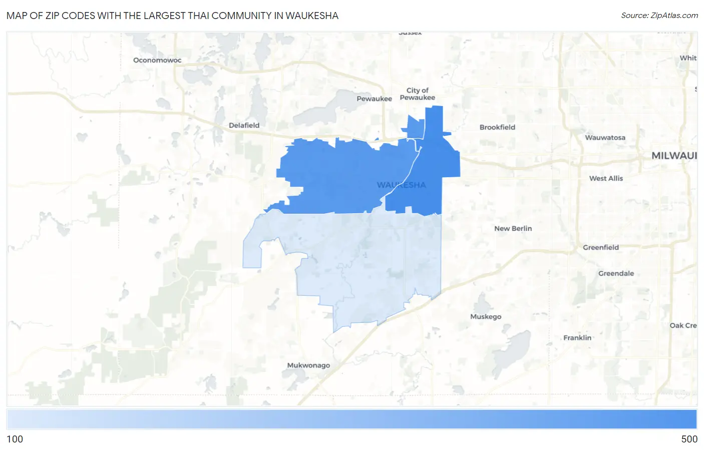 Zip Codes with the Largest Thai Community in Waukesha Map