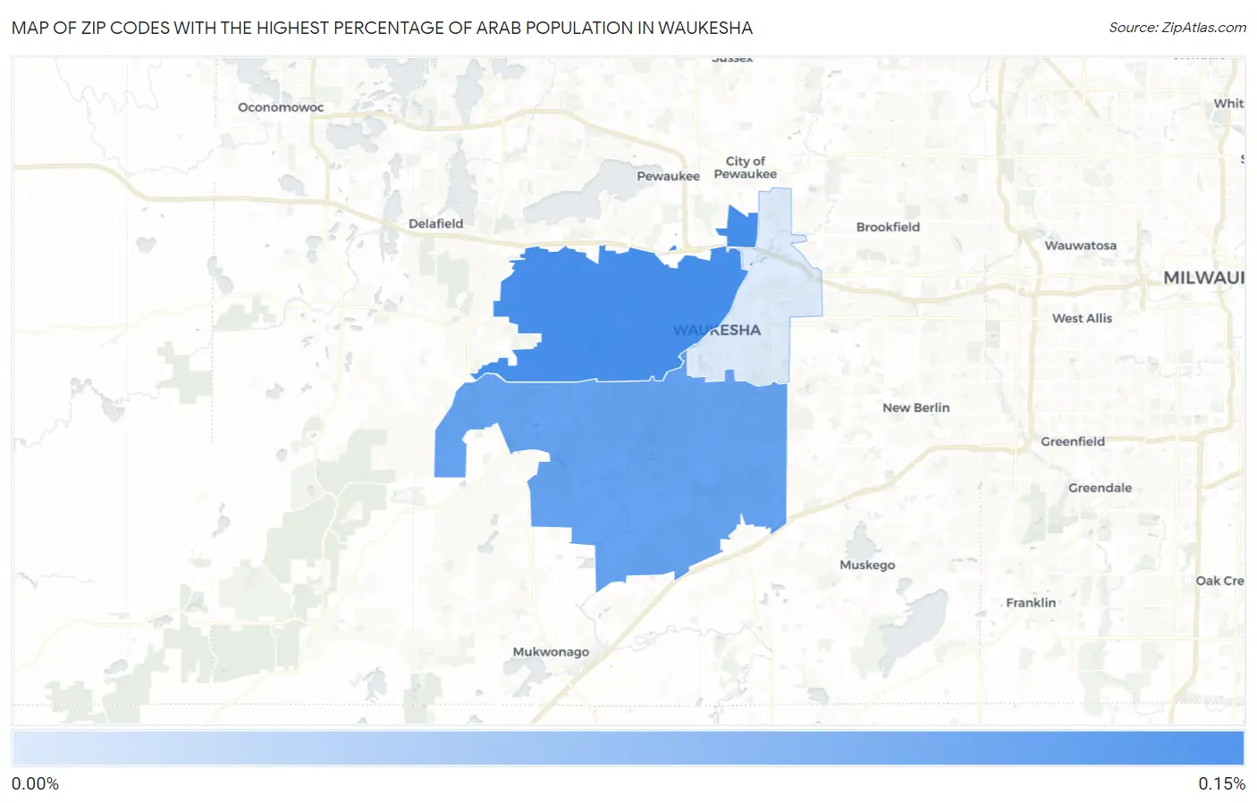Zip Codes with the Highest Percentage of Arab Population in Waukesha Map
