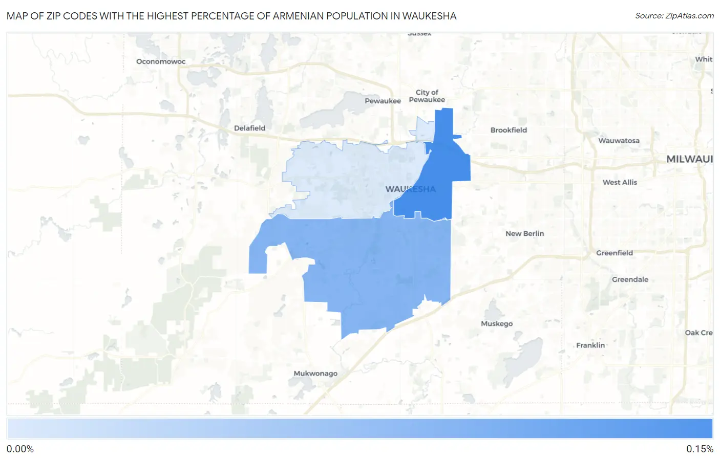 Zip Codes with the Highest Percentage of Armenian Population in Waukesha Map
